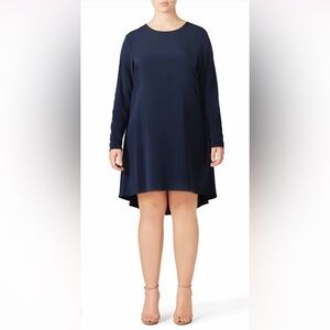 Navy High-Low Long-Sleeve Shift Dress